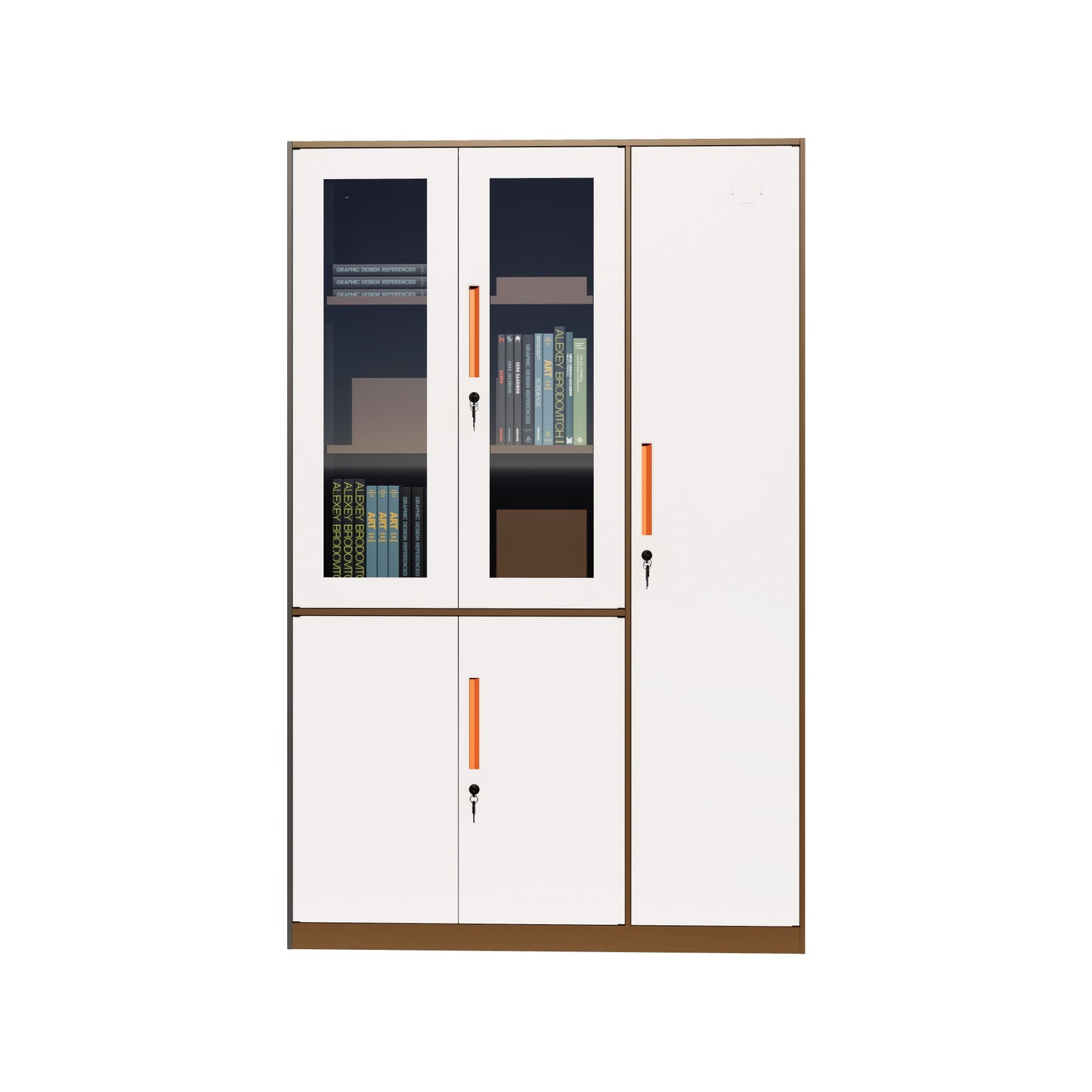 咖啡色+白色五门更衣柜